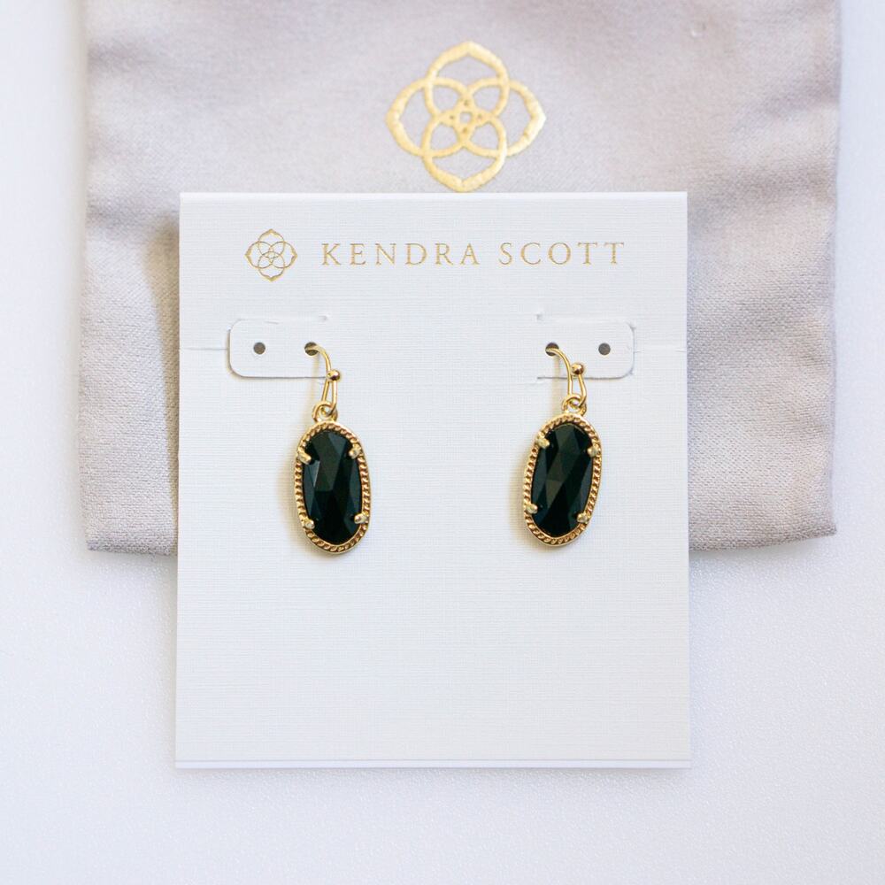 Kendra Scott Gold Oval Earrings with Black Stones